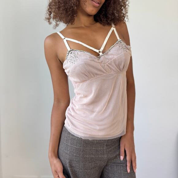 Vintage Euro Blush Mesh Embellished Camisole (S/M) - Picture 4 of 10